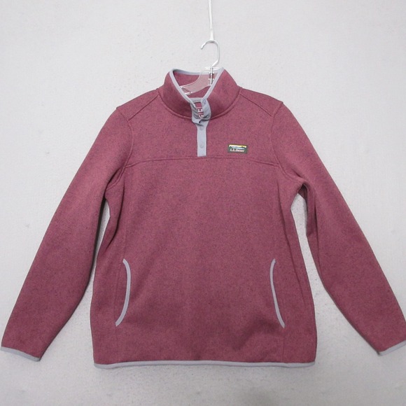 LL Bean Pullover Women‎ Large Pink Sweater Fleece Snap Pockets Camp Hike Outdoor - Picture 1 of 8